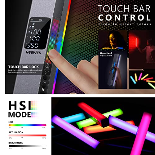 NEEWER RGB LED Video Light Stick, Touch Bar&APP Control, Magnetic Handheld Photography Lighting Wand, Dimmable 3200K~5600K CRI98+ Full Color LED Light with 6400mAh Battery, 17 Scenes, RGB1 (Rose Gold)