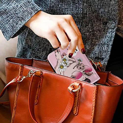 OTVEE Cute Pig Pink Small RFID Credit Card Holder Wallet Leather Zipper Credit Card Case for Women Ladies Girls Kids