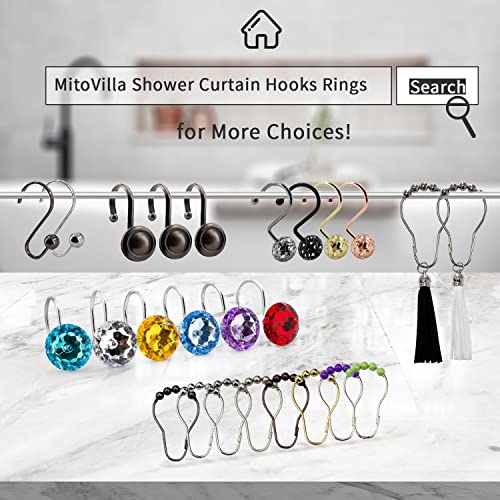 MitoVilla Black Shower Curtain Hooks Rings, Metal Shower Hooks for Shower Curtain & Liner, Hollow Ball Rust Proof Shower Rings for Curtain Accessories and Bathroom Shower Rod