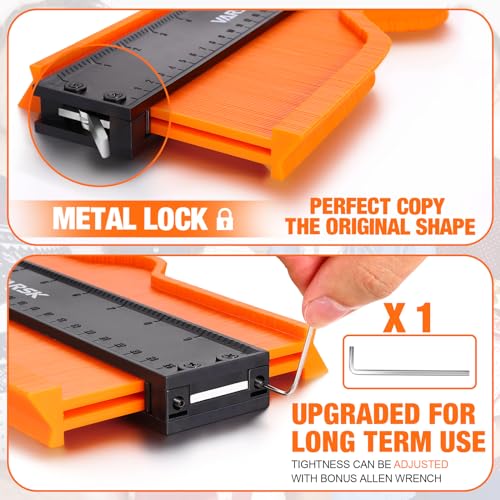 VARSK Contour Gauge Tool with Lock 5+10 Inch - Super Gauge Shape and Outline Tool, Birthday Gifts for Men Dad Him, Cool Gadgets Tools for Men DIY Handyman, Woodworking Tool for Measuring Flooring