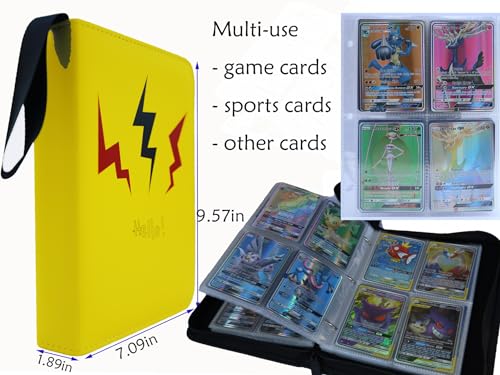 Binder for Pokemon Card Binder of 400 Card Collection/4 Pocket Card Binder/Trading Card Binder/Card Album with Zipper, 50 Sheets, Yellow