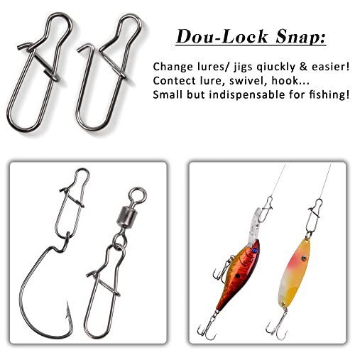 VATEICO Fishing Duo Lock Snaps 120pcs Fishing Snap Swivel Speed Clips Stainless Steel Fast Change Snaps Tackle Lures 0#~8# for Saltwater Fishing 7#