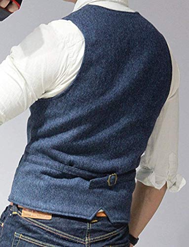 Mens Suit Vest Waistcoat Tweed Retro V Neck Wool Herringbone for Prom