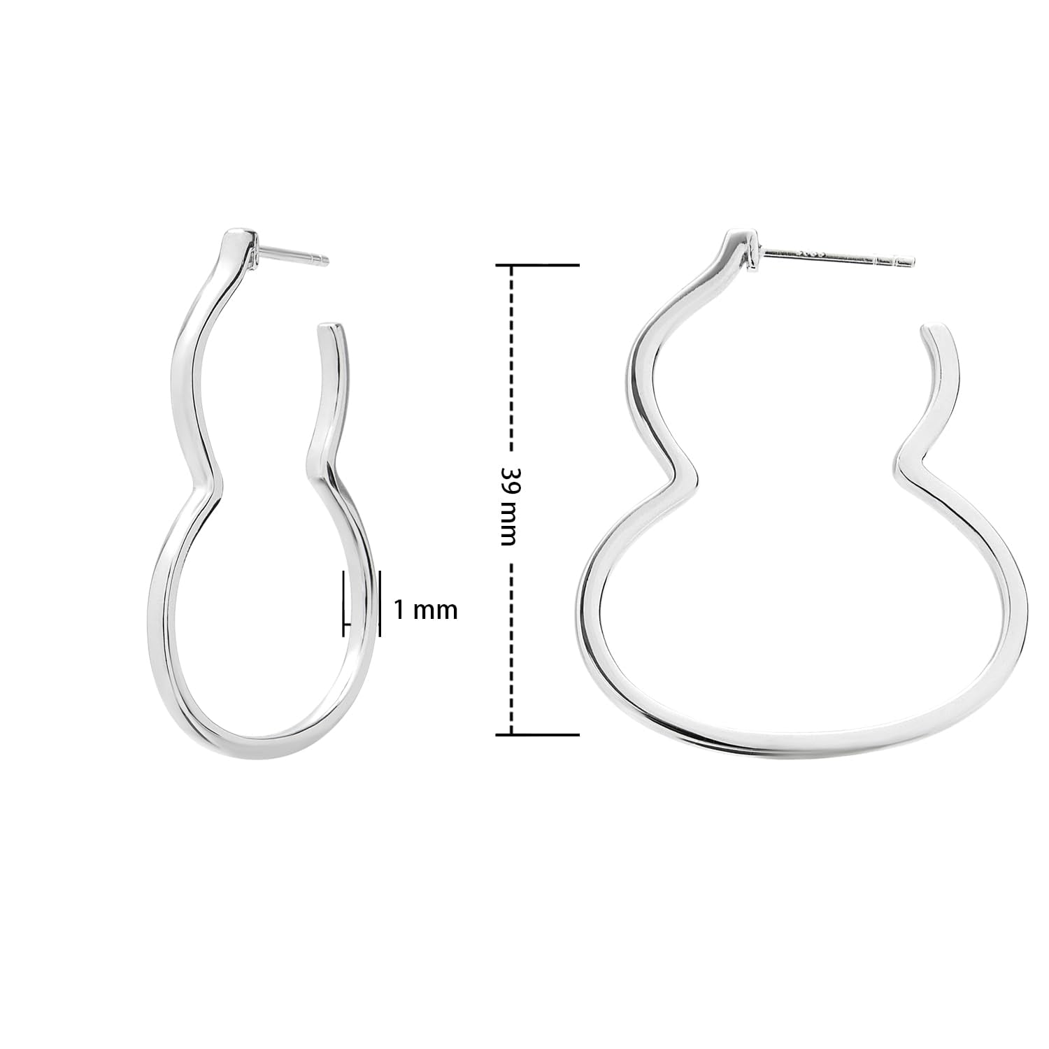 IELEGLOWS Rhodium Plated Sterling Silver Thin Hoops | Wulu/Gourd/Calabash/Cucurbit Shape Lightweight Big Hoop Earrings for Women