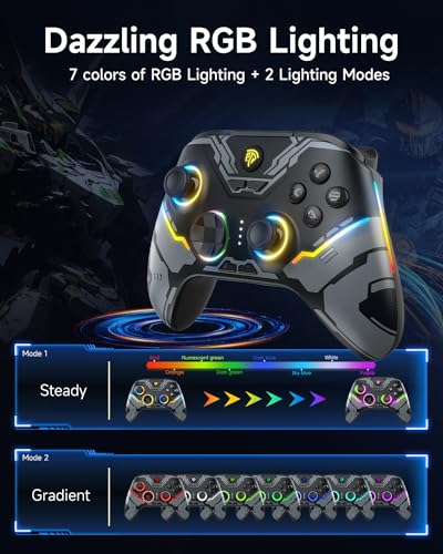 EasySMX X15 PC Controller - Enhanced Wireless Bluetooth Controller with Hall Joysticks/Hall Triggers/RGB Lighting - No Stick Drift, No Dead Zone - Work for Windows PC, Android, Steam and Switch