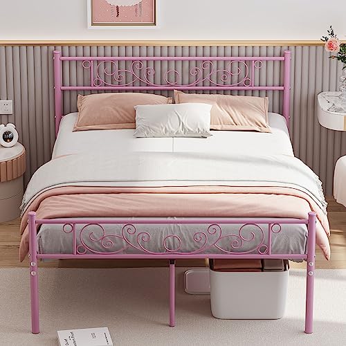 Elephance Full Size Bed Frame with Headboard and Footboard, Metal Platform Bed Frame with 14 Inch Storage Space No Box Spring Needed Easy Assembly for Adult White