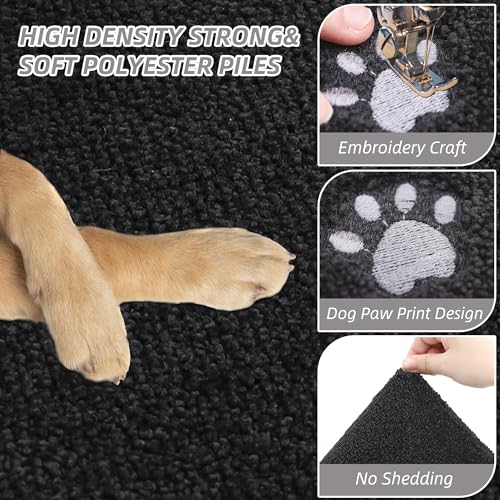 BEQHAUSE Dog Door Mat for Muddy Paws Dirt Trapper Absorbent Entryway Rug Non-Slip Washable Dog Mat Low-Profile Indoor Door Mats Soft Welcome Mat for Muddy Wet Shoes and Paws,Black 20"x32"