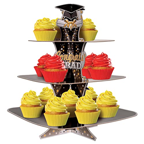 Beistle 3-Tier Congrats Grad Cupcake Stand Dessert Holder Graduation Party Decorations