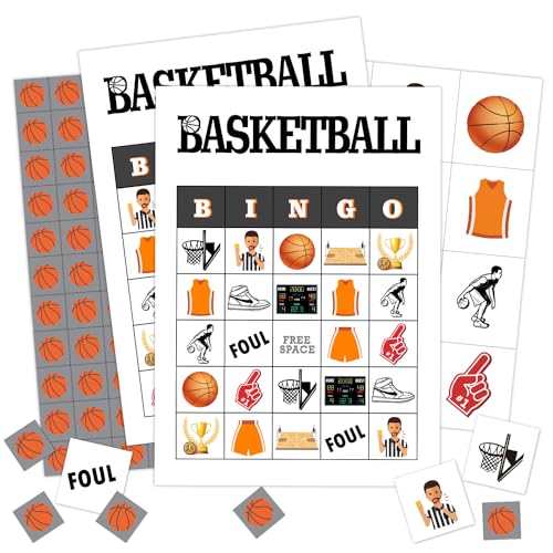 Qssfdgg Basketball Bingo Cards, 24 Player Basketball Party Bingo Game for Family Adult, Sport Party Favor, Large Group Party Celebration Activity -09