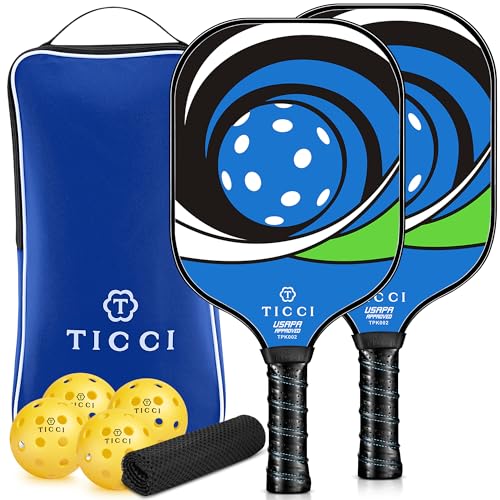 TICCI Pickleball Paddle Set 2 Premium USAPA Approved Graphite Craft Rackets Honeycomb Core 4 Balls Ultra Cushion Grip Portable Racquet Case Bag Gift Kit Men Women Indoor Outdoor (Red G Kit)