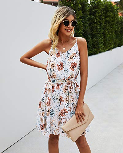 PRETTYGARDEN Short Summer Dresses for Women 2024 Casual Spaghetti Strap Mini Dress Sexy Sleeveless Boho Beach Sundress(Apricot,Small)