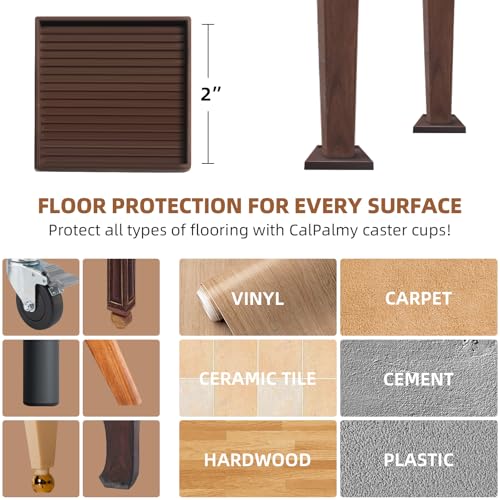 CalPalmy 2X2 Square Rubber Furniture Caster Cups with Anti-Sliding Floor Grip (Set of 8) - Customer Trusted Floor Pads for Furniture Legs and Furniture Floor Protectors