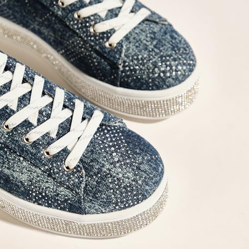 UUBARIS Women's Glitter Tennis Sneakers Floral Dressy Sparkly Sneakers Rhinestone Bling Wedding Bridal Shoes Shiny Sequin Shoes Pink Size 6