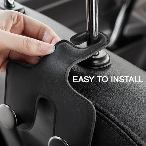 JESTOP Car Headrest Hook, Bags Hanger for Car, Leatehr Car Double Hooks for Purses and Bags, Car Hanger Storage Holder for Handbag Coat Umbrella, Car Inside Accessories