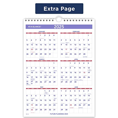 AT-A-GLANCE 2024 Wall Calendar, 8" x 11", Small, Ruled Blocks, Spiral Bound, Monthly (PM12824)