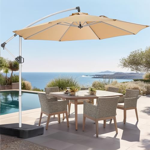 HOMSHADE 10ft Offset Patio Umbrella with Base Included,cantilever patio umbrellas, 5-Year Fade Resistant UPF50+ UV Protection with Easy Tilt Adjustment and Crank (Beige)