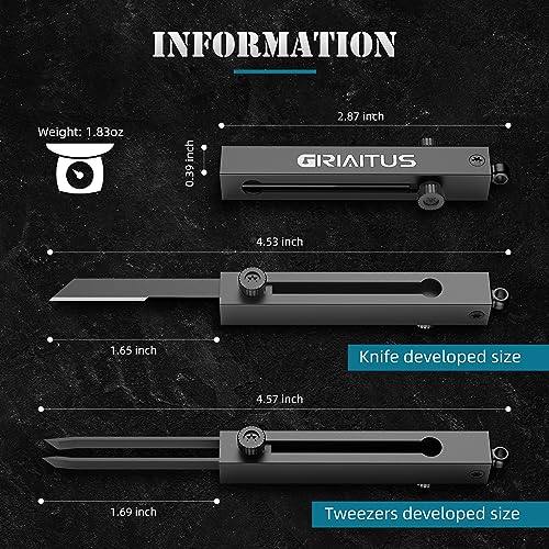 EDC Tweezers Precision Pocket Knife 2 in1 Keychain Multitool Knives Retractable Premium Anti-Static for Splinters, Craft, Jewelry, Soldering, Outdoor, Laboratory Work (Silver)