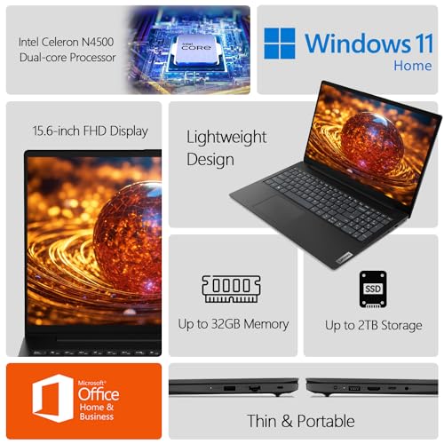 Lenovo V15 Business Laptop | 8GB RAM | 512GB SSD | 15.6" FHD Anti-Glare Display | Intel Dual-core Processor | Ethernet RJ-45 | 1 Year Microsoft Office | Windows 11 Home | WOWPC Bundle