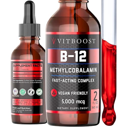 VITBOOST Vegan Liquid B-12 Drops – 60 x 5000 mcg Extra Strength Raspberry Flavored Vitamin B12 Liquid Methylcobalamin sublingual Supplement | Designed to Maximize Absorption & Energy | Gluten Free