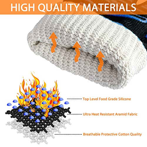 BBQ Gloves, Oven Gloves 1472℉ Extreme Heat Resistant, Grilling Gloves Silicone Non-Slip Oven Mitts, Kitchen Gloves for BBQ, Grilling, Cooking, Baking-1 Pair… (One Size Fits Most, Black)