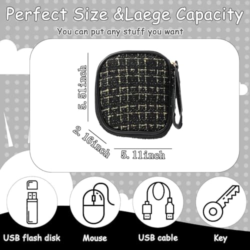 LYDZTION Cute Small Makeup Bag Cosmetic Bag for Women, Preppy Portable Small Cosmetic Bag with Zipper and Handle,Jewelry Storage Bag for Women and Girls(Black)