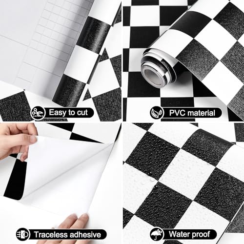 Amiya Black and White Wallpaper Peel and Stick Houndstooth Modern Contact Paper 17.3" x 80" Self Adhesive Removable Vinyl Wallpaper for Cabinets Bedroom Living Room Bathroom