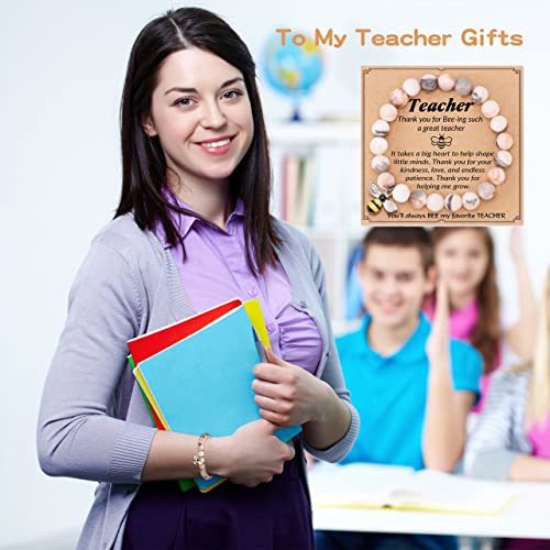 Dcfywl731 To My Teacher Gifts Bracelet Natural Stone Bracelet Beaded Healing Bracelet Teacher Bracelets for Women Best Teacher Gifts…