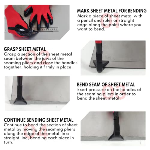 BILITOOLS 3-Piece Hand Seamer Sheet Metal Tools, Sheet Metal Bending Pliers Set Straight, 45° & 90° Bending Tool Comfort with Grip Handle