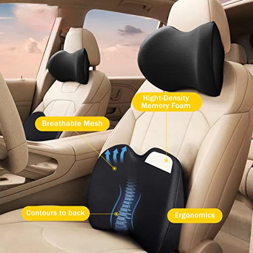 Super Snug Lumbar Support Pillow for Car, 100% Memory Foam Lumbar Pillow with Breathable Removable Cover, Ergonomic Design - Back Pillow Lumbar Support Pillow for Car Seat/Back Pain Relief(Black, Sam)