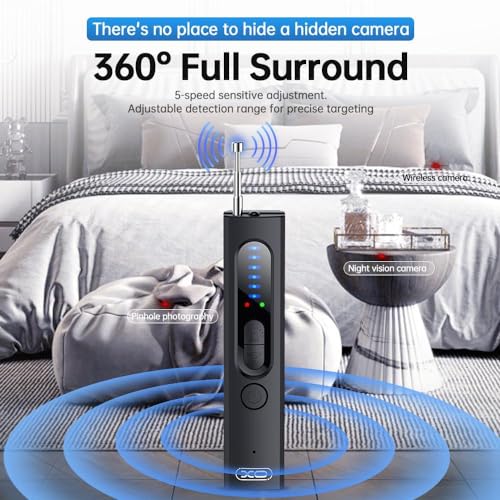 XO Hidden Camera Detectors for Travel,Anti-Spy Hidden Device Bug GPS Camera Detector Finder RF Wireless Signal Scanner for Airbnb Hotel Home Office,5 Levels Sensitivity 4 Modes,Safeguard Your Privacy