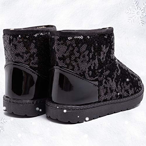 techcity Boys Girls Winter Warm Snow Boots Sequin Fur Lined Waterproof Boot Glitter Princess Outdoor Shoes(Toddler/Little Kid)