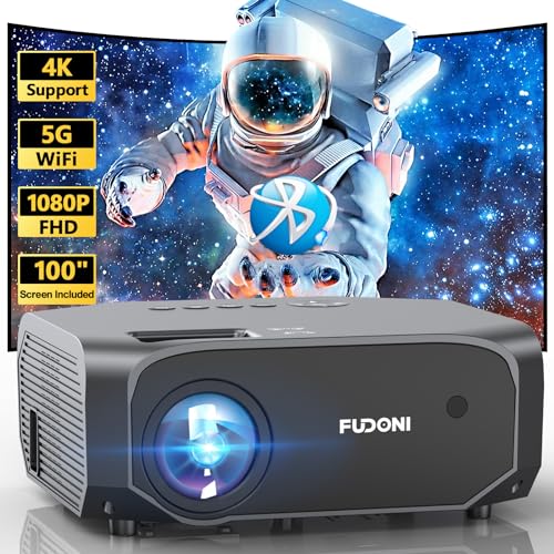FUDONI Projector with 5G WiFi and Bluetooth, 15000L Outdoor Movie Projector Native 1080P 4k Supported, Portable Projector, Home Theater Projector for iOS/Android/TV Stick/Laptop/HDMI/USB