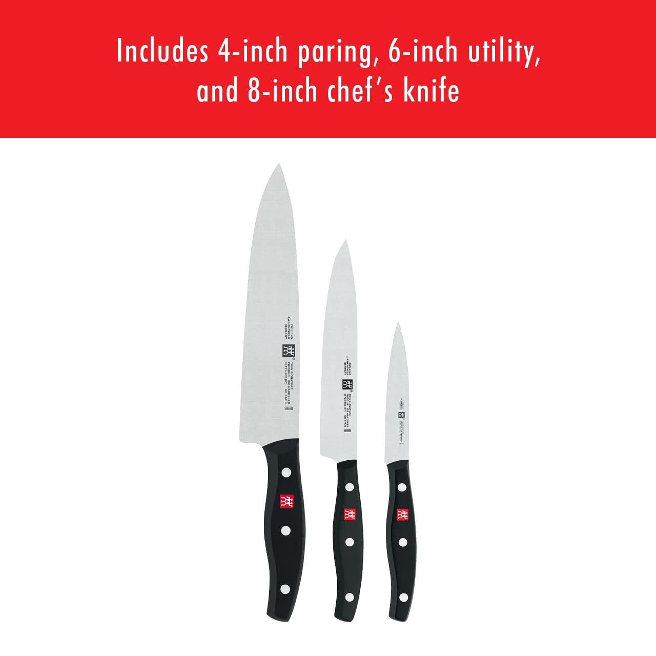 ZWILLING Twin Signature 3-pc German Knife Set, Razor-Sharp, Made in Company-Owned German Factory with Special Formula Steel perfected for almost 300 Years, Dishwasher Safe