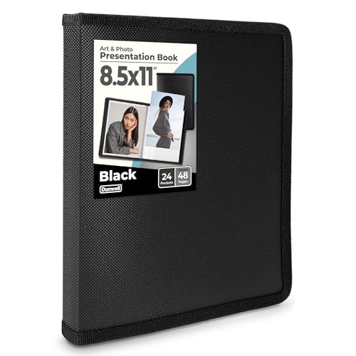 Dunwell Portfolio Folder for Artwork (Black) - 8.5 x 11 Binder Folder with Plastic Sleeves, 48 Pages Art Portfolio Binder Organizer, Flexible Poly Cover, Letter Size Presentation Folders for Documents