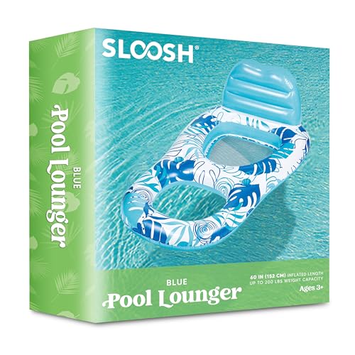 Sloosh Pool Lounge Float Adult, Inflatable Pool Floats Lounger Raft Floaties Water Floating Recliner Chair with Cup Holders Foot Rest Swimming Pool Floaty, Blue