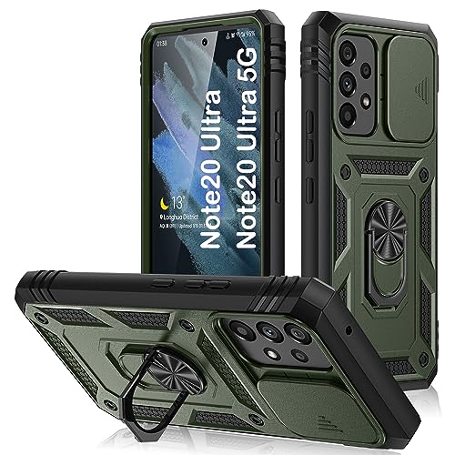 PASNEW for Samsung Galaxy Note 20 Ultra 5G Phone Case,Camera Lens Cover Military Heavy Duty Full Body Shockproof Hard Shell Magnetic Metal Kickstand Protective Cases Note20 Ultra,Army Green