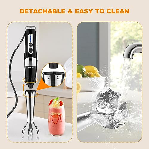 Cordless Hand Blender: 3-in-1 USB Rechargeable Cordless Immersion Blender, 21 Variable Speeds & 3-Angle Adjustable with 700ml Beaker, Egg Whisk and Beater for Smoothies, Soup, Baby Food (Black)