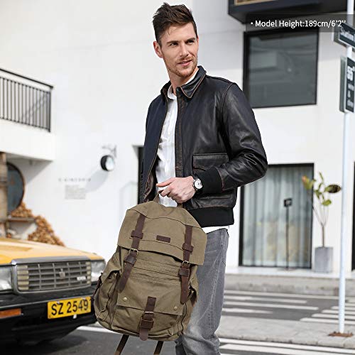 Kattee Men’s Leather Canvas Backpack Large School Bag Travel Rucksack Black