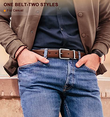 BULLIANT Men's Belt,Reversible Belt Adjustable For Gift Men 1.25”-Cut For Fit-2 Sides in 1 Belt(Not 2)(Black/Purplish Blue,48"-50" Waist Adjustable)