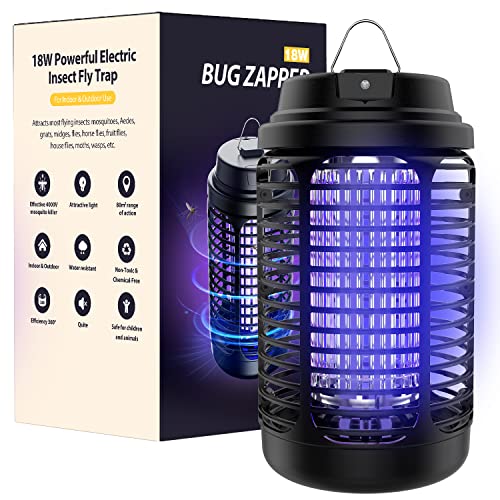 Bug Zapper Outdoor, Mosquito Zapper Indoor with Dusk to Dawn Light Sensor, 4000V Electric Fly Zapper, Waterproof Mosquito Killer, Fly Trap for Home, Patio, Kitchen, Garden - 9.8 FT Length Cable