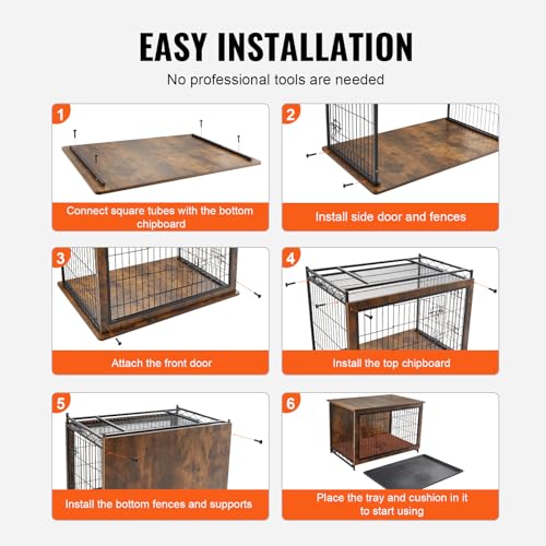 VEVOR Dog Crate Furniture, 32 inch Wooden Dog Crate with Double Doors, Heavy-Duty Dog Cage End Table with Multi-Purpose Removable Tray, Modern Dog Kennel Indoor for Dogs up to 45lb, Rustic Brown