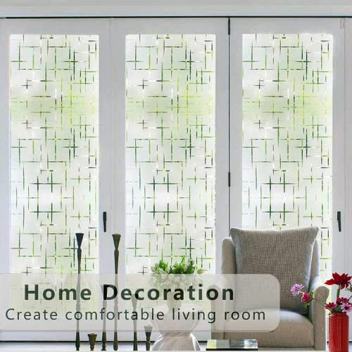 Finnez Frosted Window Film Non-Adhesive, Frosting Privacy Film for Glass Windows, Self Static-Cling Decorative Window Cling for Home Office UV Protection Cross Pattern 11.8 x 78.7 inches