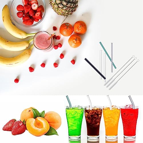 Glass Straws Drinking Reusable Colorful 19 Pack,Size 8.5''x10MM and 6''x10MM,Glass Straws Shatter Resistant Including 10 Straight and 5 Bent with 4 Brushes, Reusable Glass Straws for Cocktail,Juice