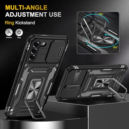 KOBBRAN for Samsung Galaxy S21 Plus Case S21+ Plus Case with Slide Camera Cover Ring Kickstand Military Grade Shockproof Case for Galaxy S21 Plus Phone Case (Black)