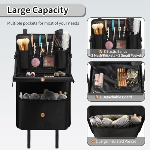 Makeup Chair Side Organizer Bag, Directors Chair Side Storage Bag, Large Capacity Makeup Artist Bag for Make Up Chair, Professional Makeup Artist Chair Armrest Bag with Waterproof Detachable Board