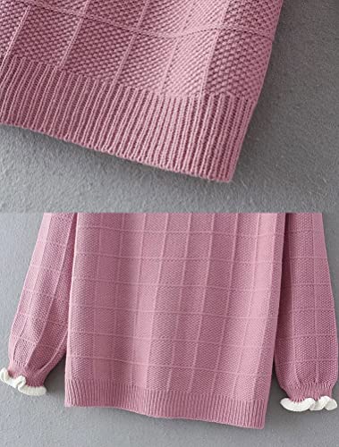 Minibee Women's Pan Collar Knitted Sweater Casual Pullover Sweatshirt Style1 Black M