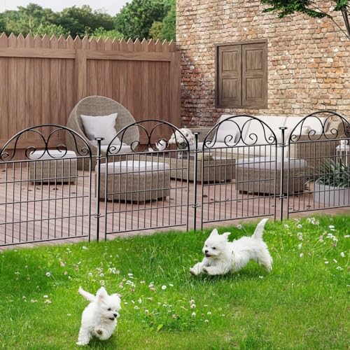 Getlay Tall Garden Animal Barrier Fence With Gate, 32 in(H)×27 in(L) 8 Panels Dog Digging Fence Barrier, Black Heavy Duty Metal Temporary Fence, Reusable Defense Fence For Outdoor Yard. Total 18 Ft(L)