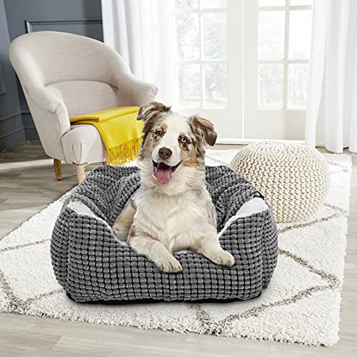 GASUR Dog Beds for Large Medium Small Dogs, Rectangle Cave Hooded Blanket Puppy Bed, Luxury Anti-Anxiety Orthopedic Cat Beds for Indoor Cats, Warmth and Machine Washable (20 inches, Grey)