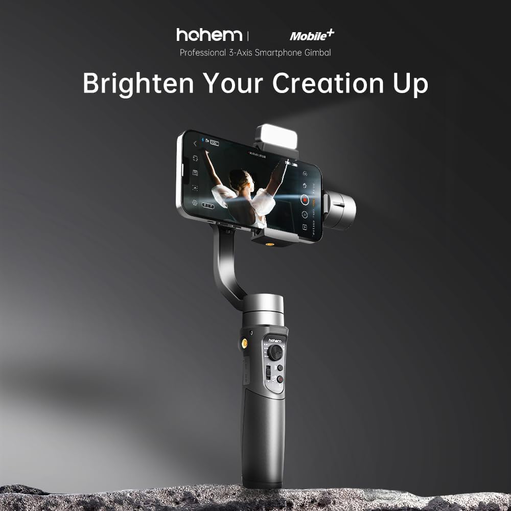 hohem iSteady Mobile Plus Kit Smartphone Gimbal Stabilizer,3-Axis Phone Gimbal w/Fill Light,360° Infinite Rotation,Max Payload 280g,Android and Phone Gimbal,YouTube TikTok Video Vlogging Stabilizer