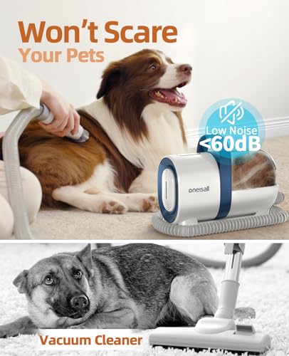 oneisall Dog Hair Vacuum & Dog Grooming Kit, Pet Grooming Vacuum with Pet Clipper Nail Grinder, 1.5L Dust Cup Dog Brush Vacuum with 7 Pet Grooming Tools for Shedding Pet Hair, Home Cleaning